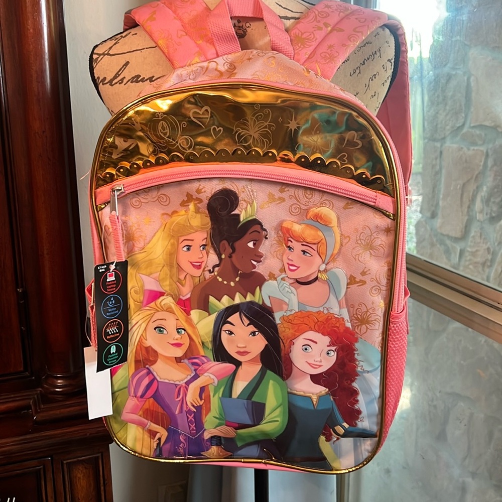 Disney Princess Backpack with Pink and Gold Highlights